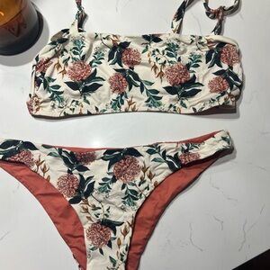 RARE Beach riot Floral Bikini Set with Pink and Green Accents